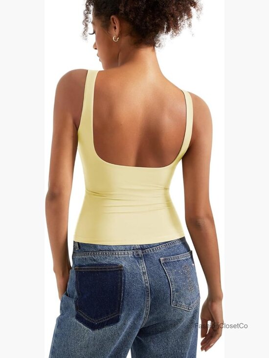 Tops - Double Lined Padded Open Back Boat Neck Tank Top